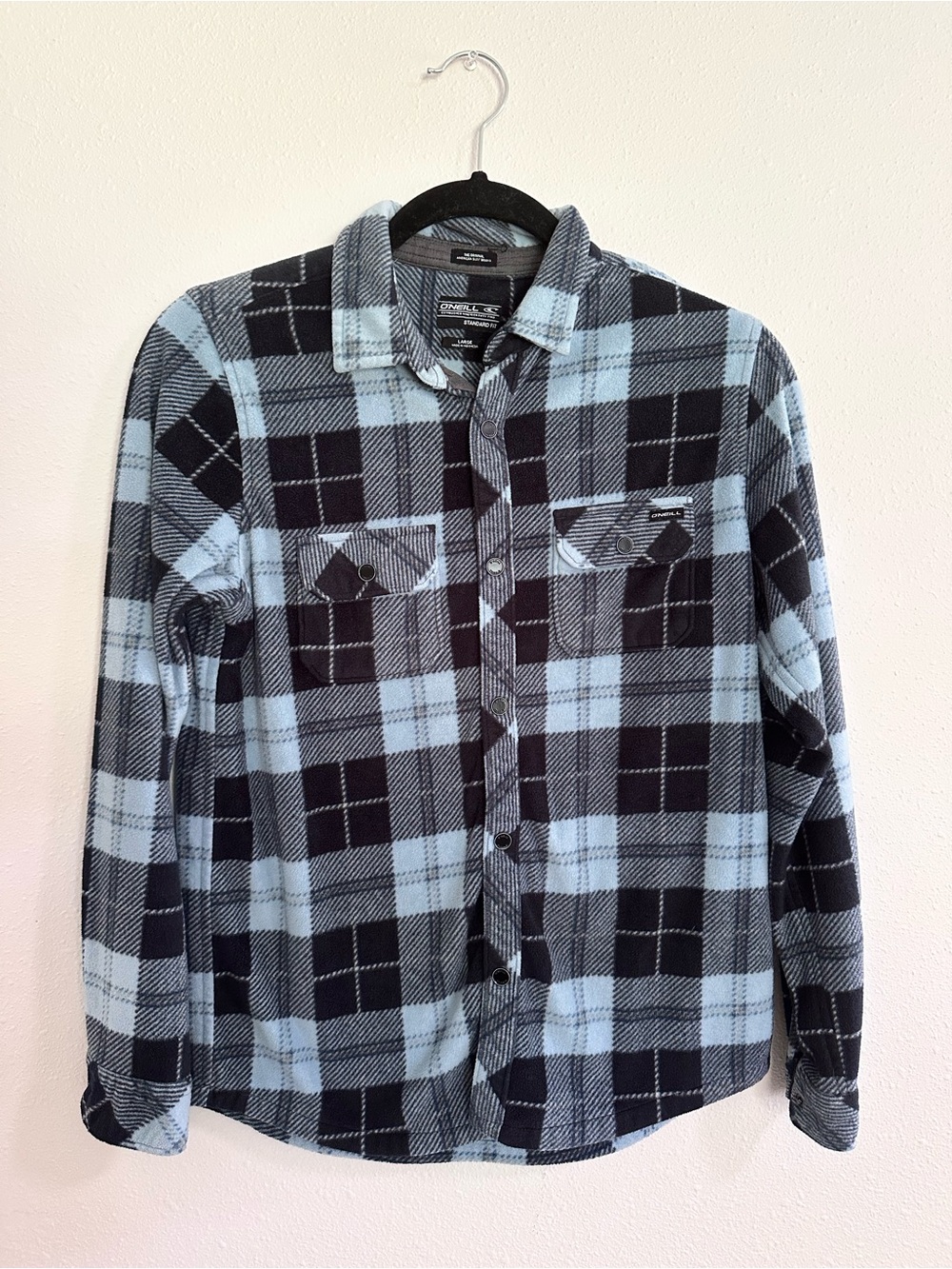 O'Neill Light Blue and Black Plaid Button-Down Shirt